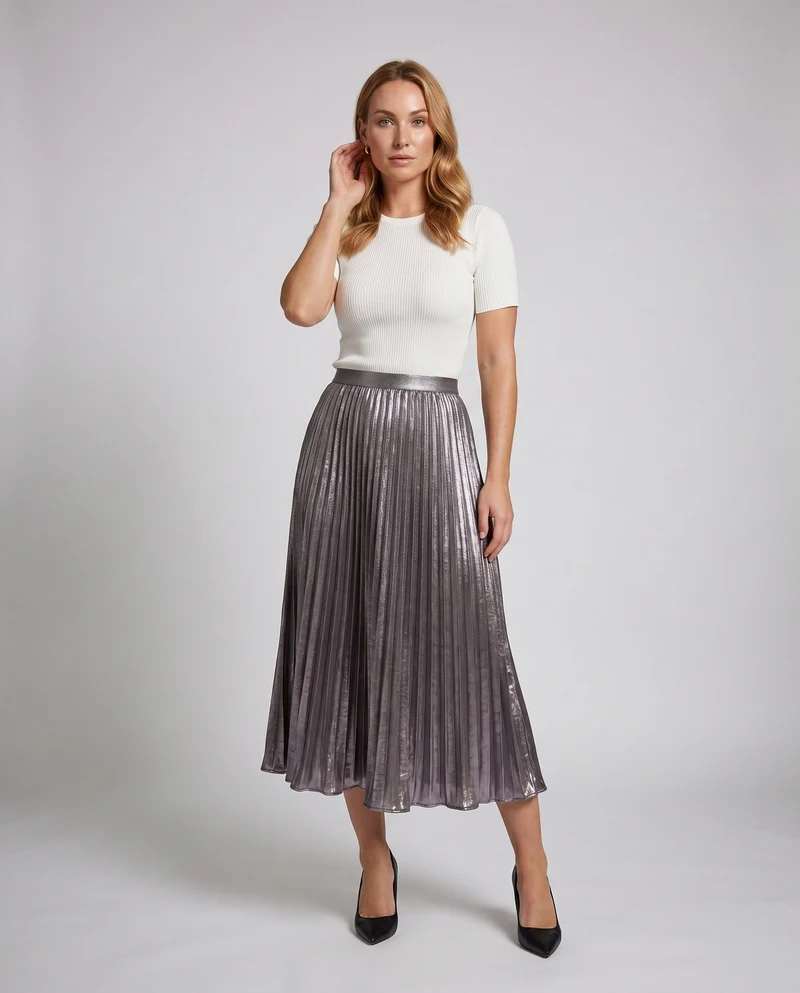 Damen Plissierter Maxi-Rock mit elastischem Taillenbund
