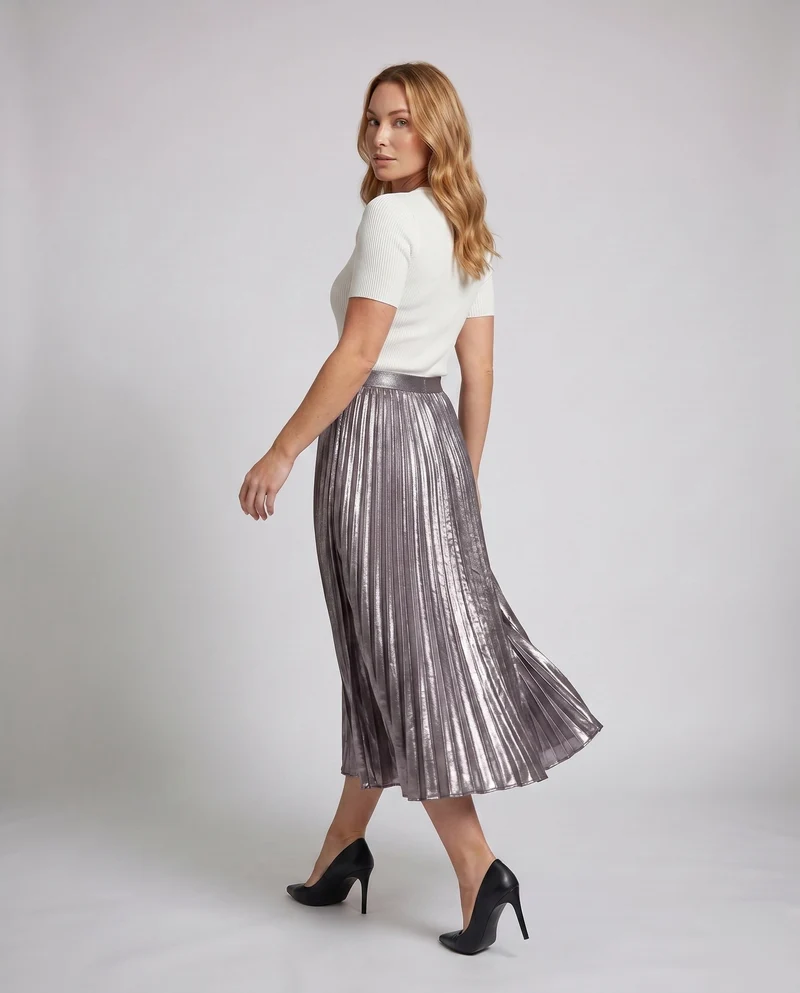 Damen Plissierter Maxi-Rock mit elastischem Taillenbund