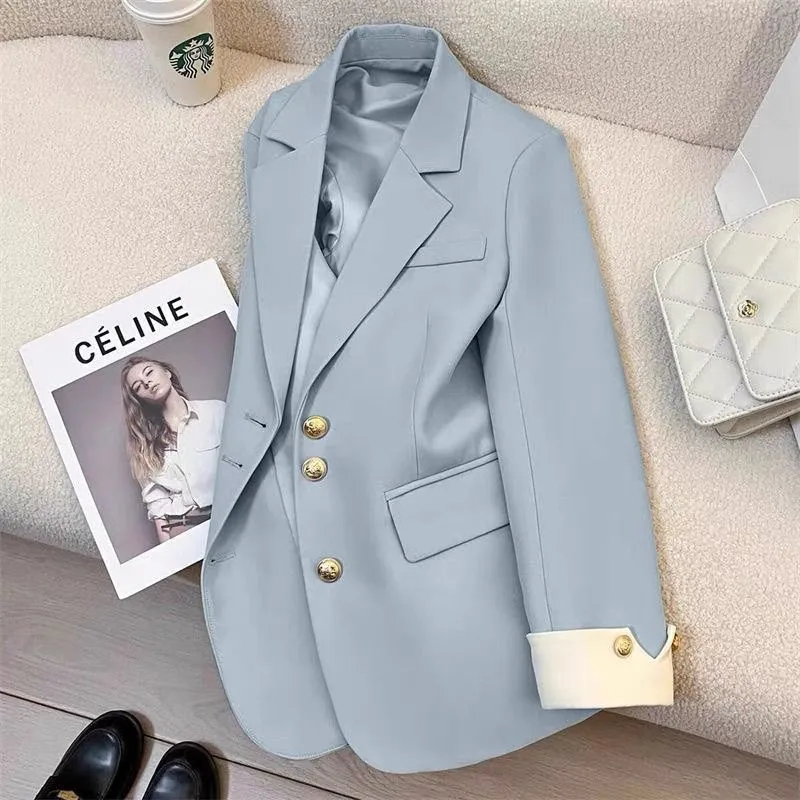 Damen Eleganter Blazer mit goldenen Knöpfen Drune