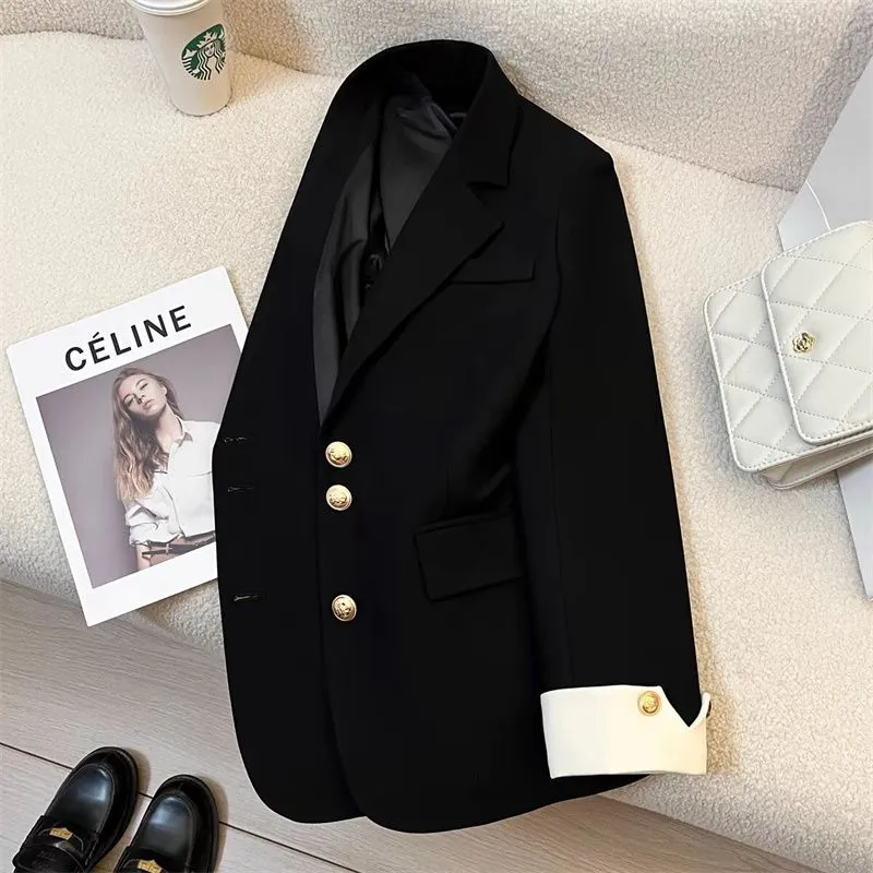 Damen Eleganter Blazer mit goldenen Knöpfen Drune