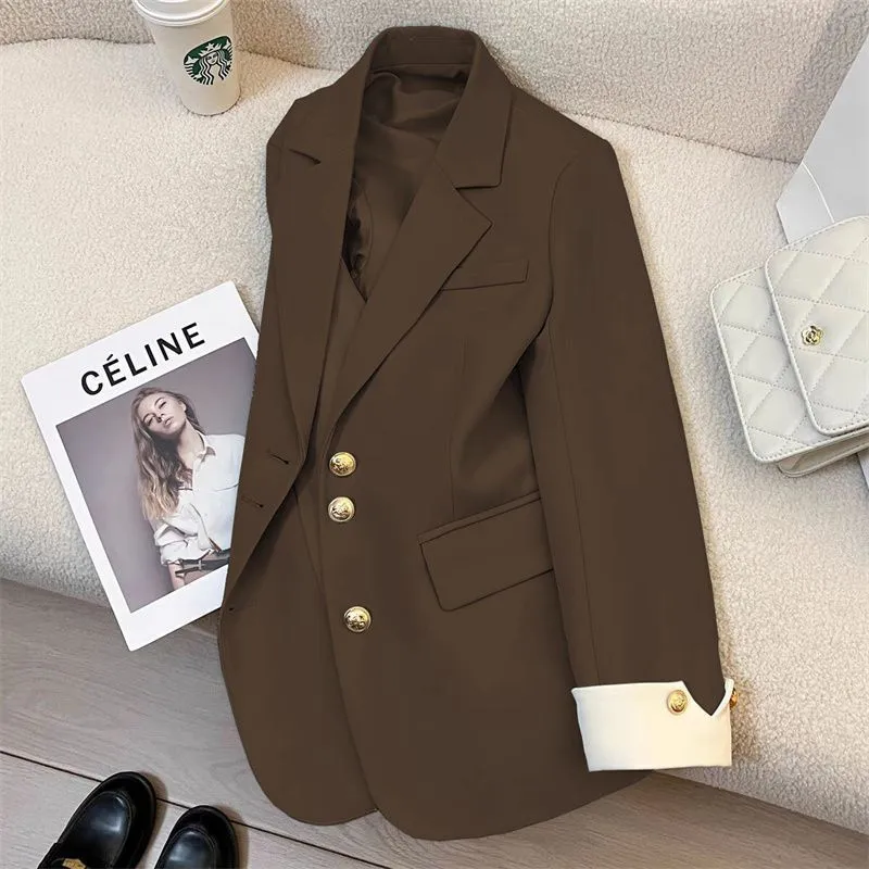 Damen Eleganter Blazer mit goldenen Knöpfen Drune