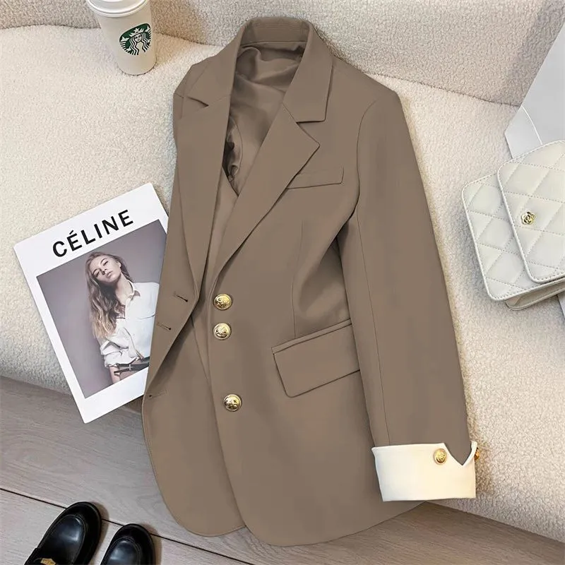 Damen Eleganter Blazer mit goldenen Knöpfen Drune