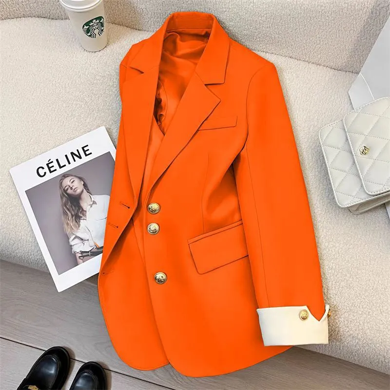 Damen Eleganter Blazer mit goldenen Knöpfen Drune