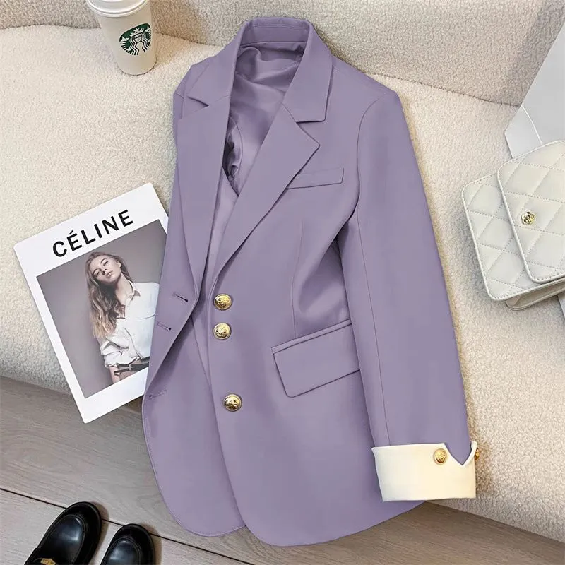 Damen Eleganter Blazer mit goldenen Knöpfen Drune