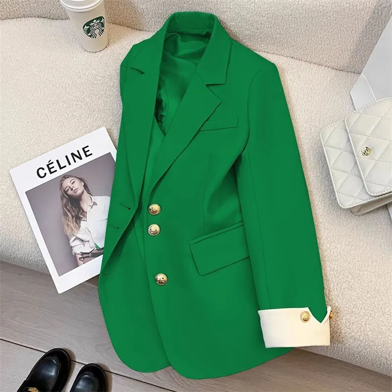 Damen Eleganter Blazer mit goldenen Knöpfen Drune
