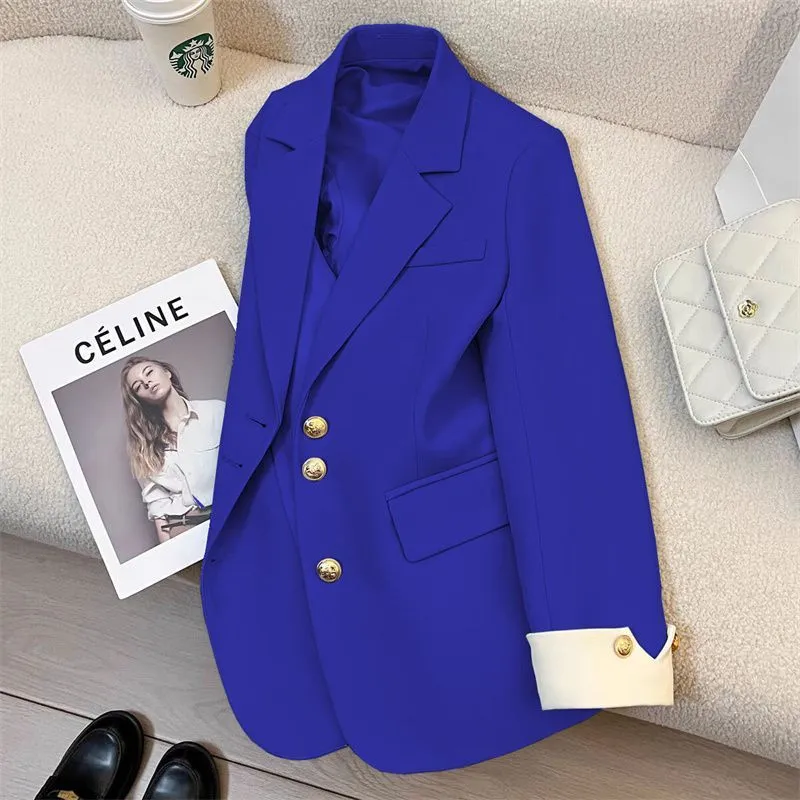 Damen Eleganter Blazer mit goldenen Knöpfen Drune