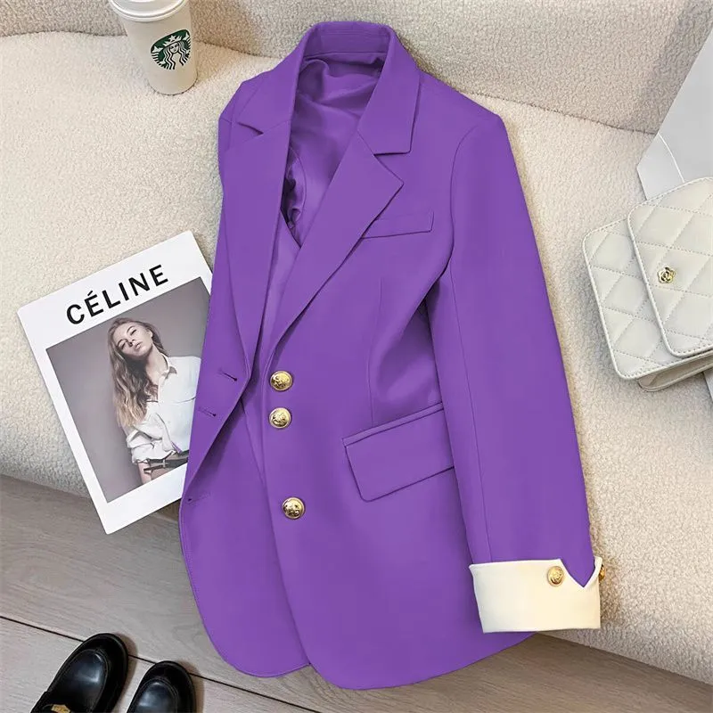Damen Eleganter Blazer mit goldenen Knöpfen Drune