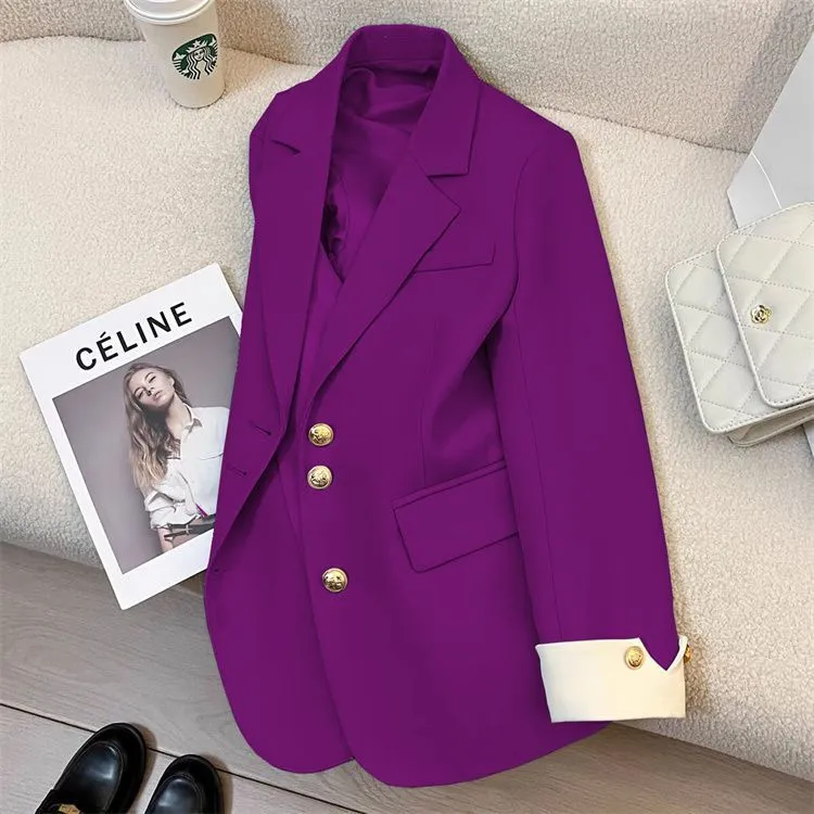 Damen Eleganter Blazer mit goldenen Knöpfen Drune