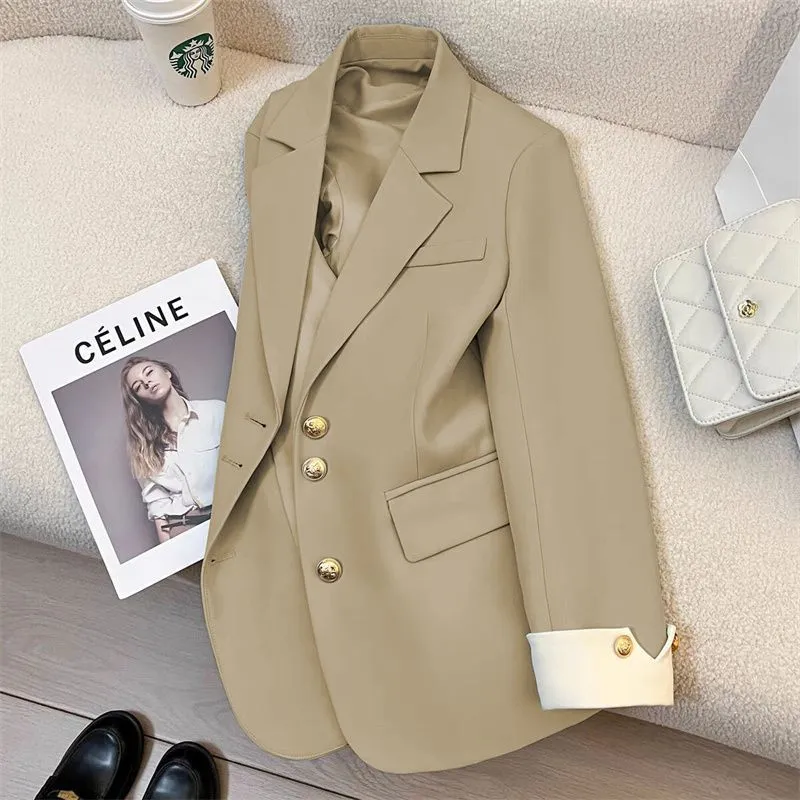 Damen Eleganter Blazer mit goldenen Knöpfen Drune