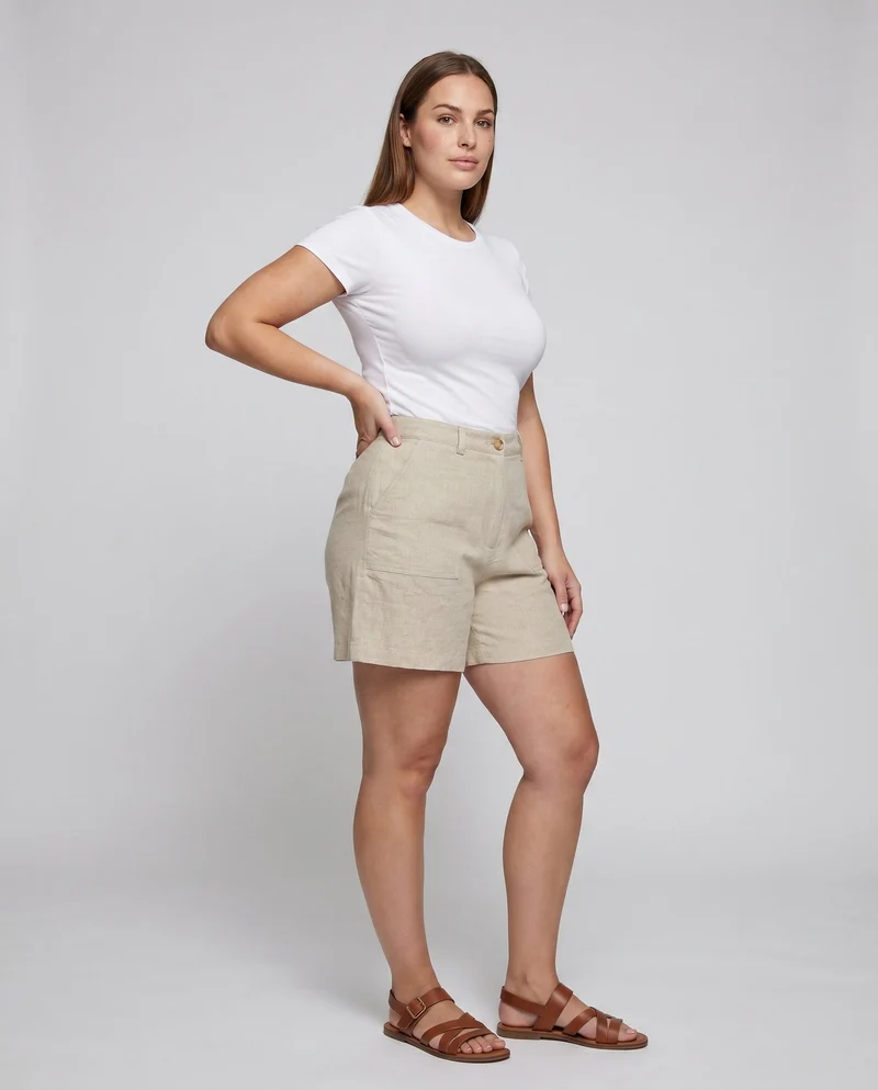 Damen Leinen-Shorts mit hoher Taille und praktischen Taschen