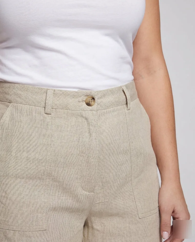 Damen Leinen-Shorts mit hoher Taille und praktischen Taschen