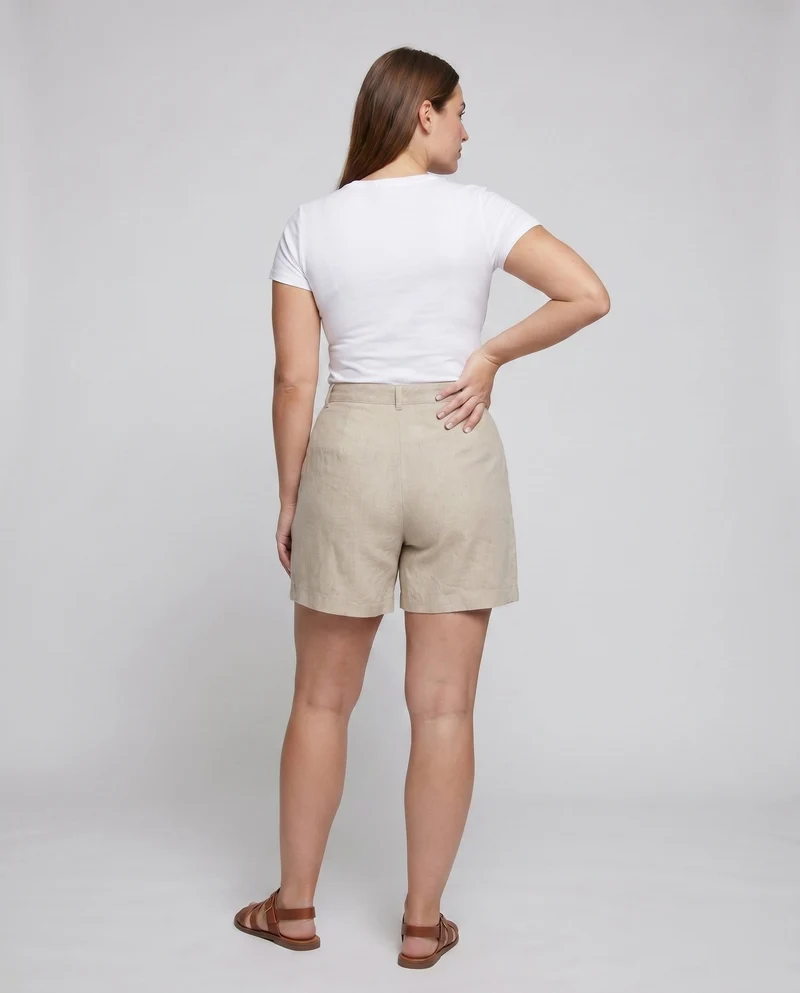 Damen Leinen-Shorts mit hoher Taille und praktischen Taschen