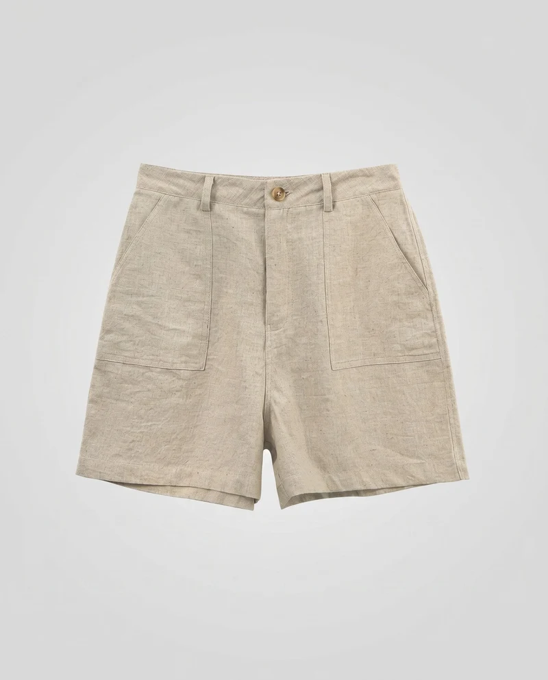 Damen Leinen-Shorts mit hoher Taille und praktischen Taschen