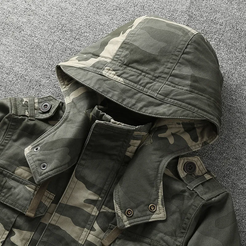 Herren Gefütterte Fieldjacke mit Kapuze und wattierter Stepp-Innenverarbeitung Drune
