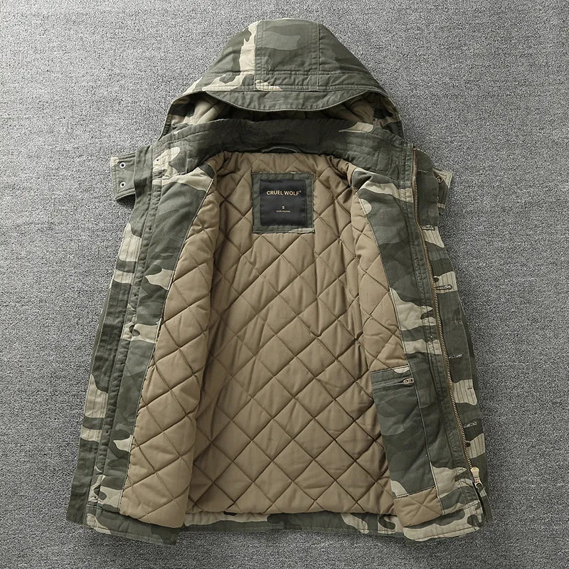 Herren Gefütterte Fieldjacke mit Kapuze und wattierter Stepp-Innenverarbeitung Drune