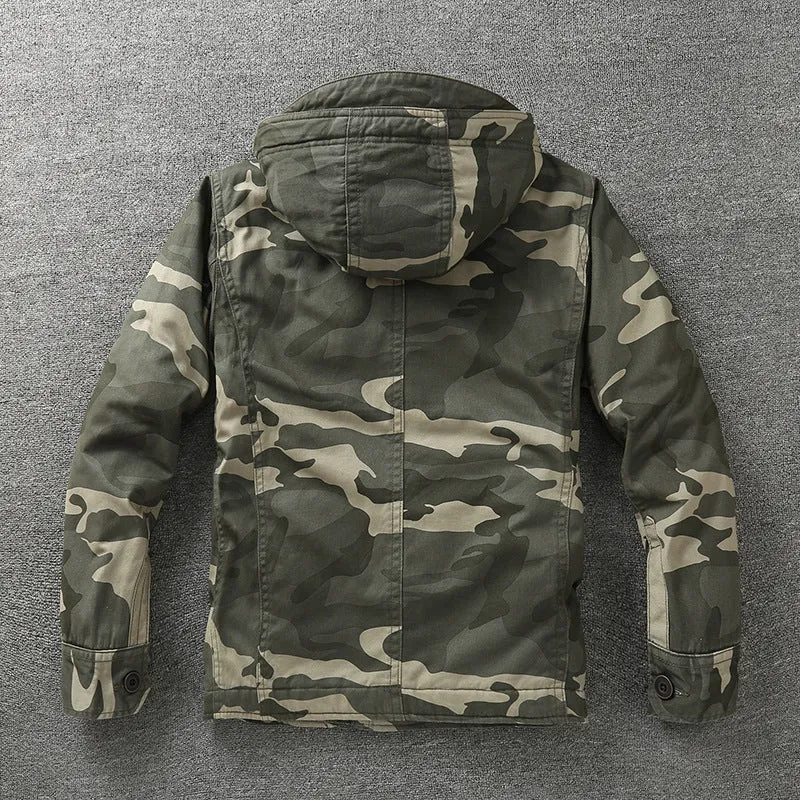 Herren Gefütterte Fieldjacke mit Kapuze und wattierter Stepp-Innenverarbeitung Drune