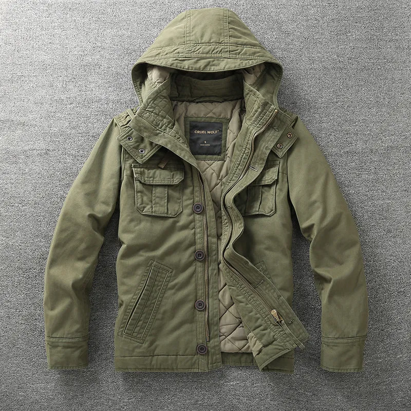 Herren Gefütterte Fieldjacke mit Kapuze und wattierter Stepp-Innenverarbeitung Drune
