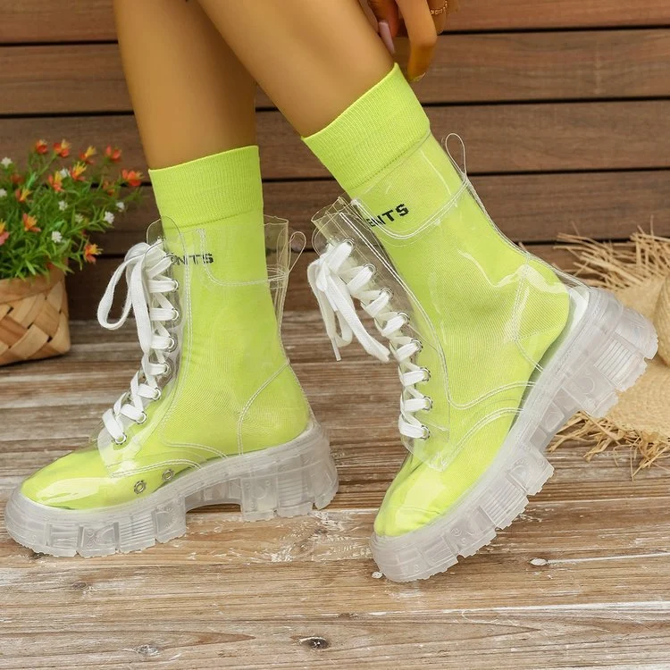 Damen Transparente Chunky Stiefel mit modischem Obermaterial und robustem Sohlenprofil Drune