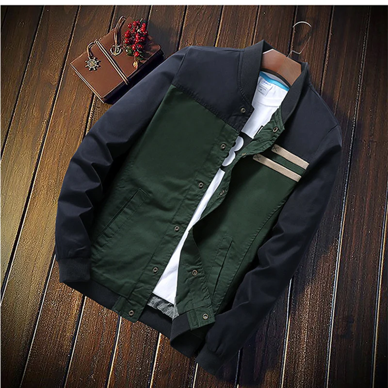 Herren zweifarbige Baumwoll-Twill Bomberjacke mit Druckknopfverschluss und gerippten Bündchen Drune