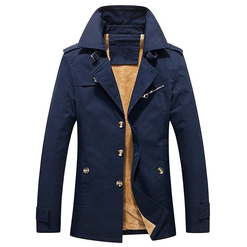 Herren Winterparka Manteljacke mit Teddyfutter, Stehkragen und Reißverschluss-Details Drune