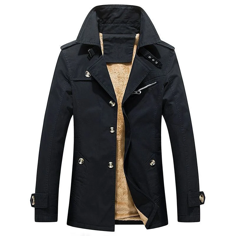 Herren Winterparka Manteljacke mit Teddyfutter, Stehkragen und Reißverschluss-Details Drune