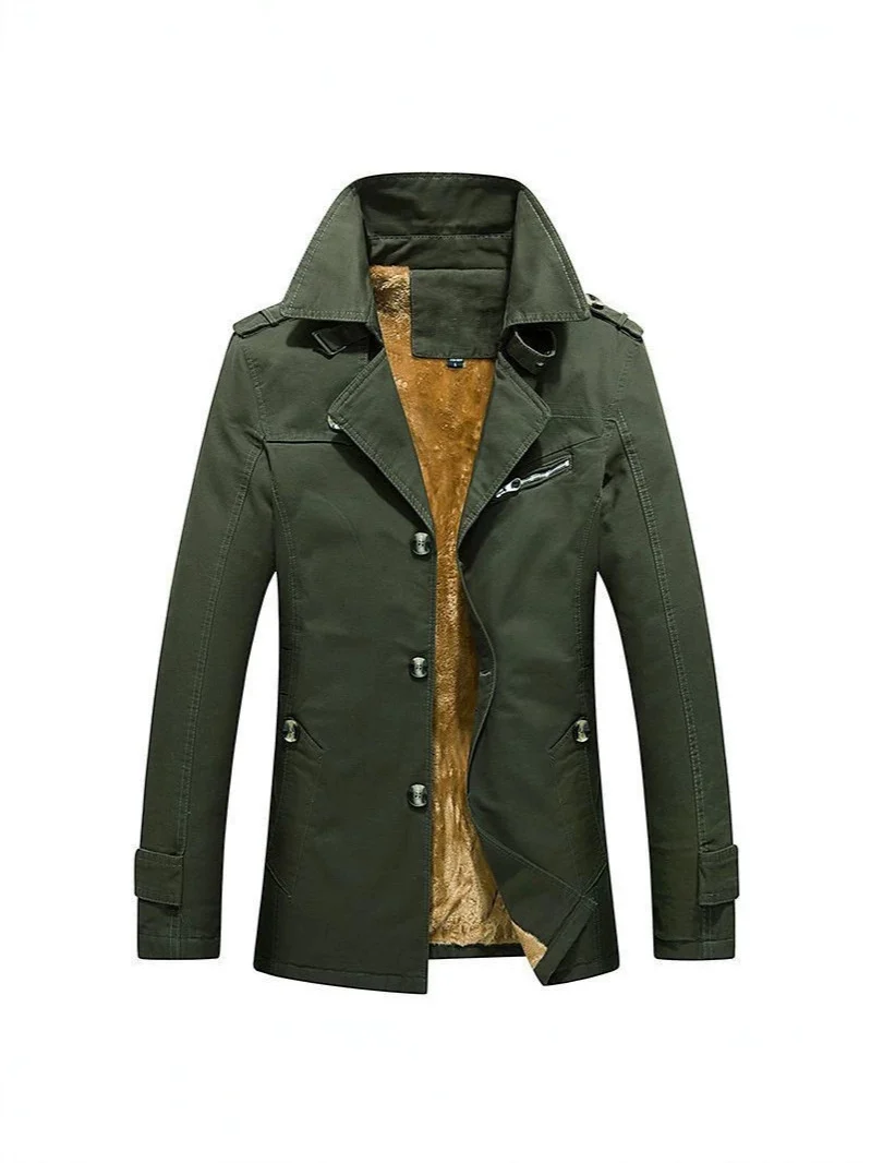 Herren Winterparka Manteljacke mit Teddyfutter, Stehkragen und Reißverschluss-Details Drune