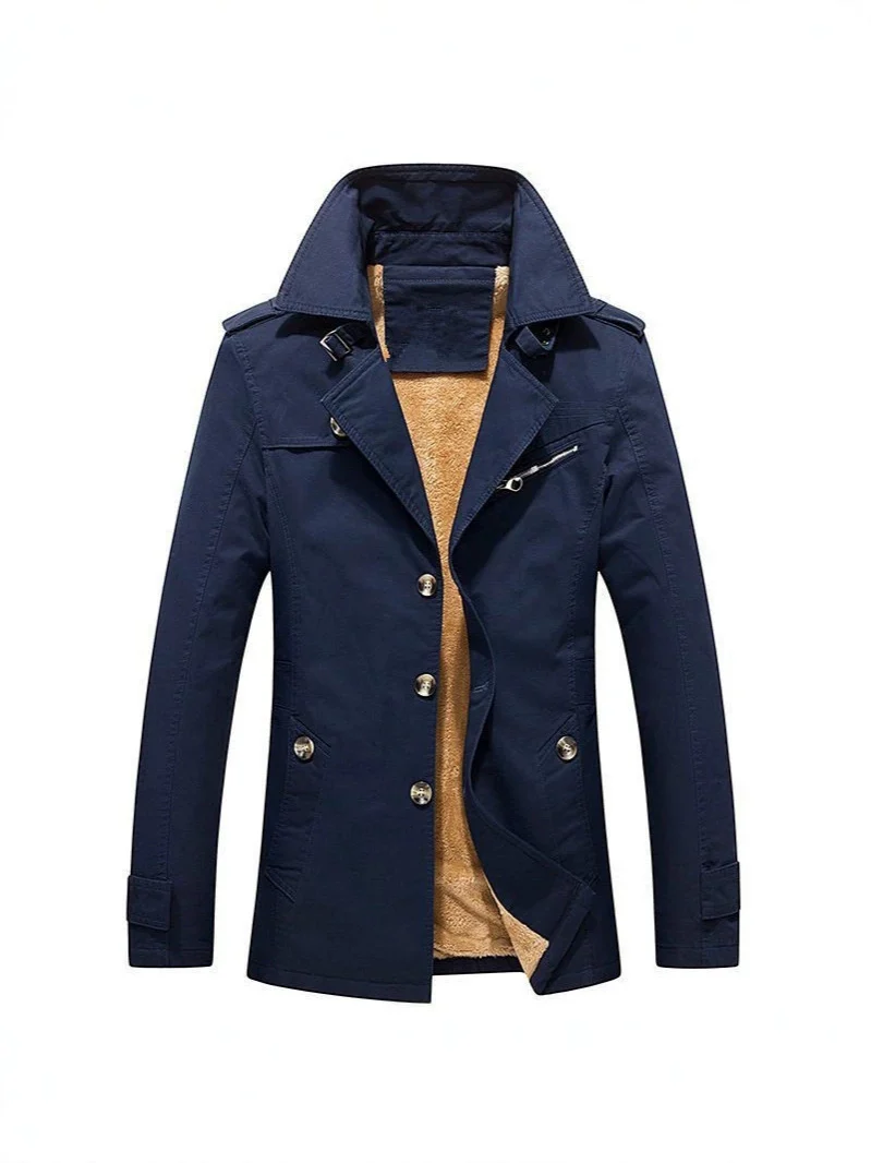 Herren Winterparka Manteljacke mit Teddyfutter, Stehkragen und Reißverschluss-Details Drune