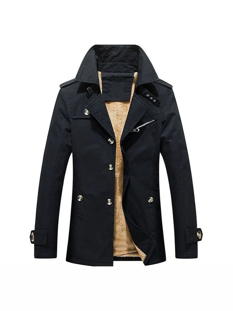 Herren Winterparka Manteljacke mit Teddyfutter, Stehkragen und Reißverschluss-Details Drune