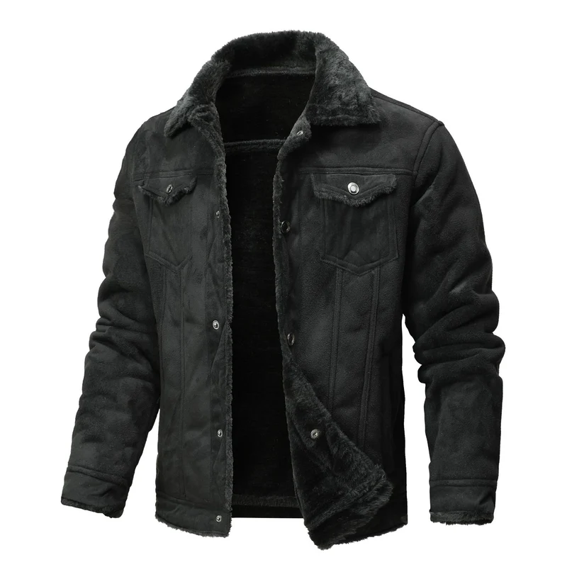 Herren Wildleder-Imitat Truckerjacke mit Sherpa-Futter Drune