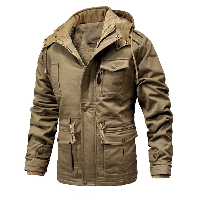 Herren Wattierter Canvas-Parka mit Kapuze, vielseitigen Taschen und Tunnelzug Drune