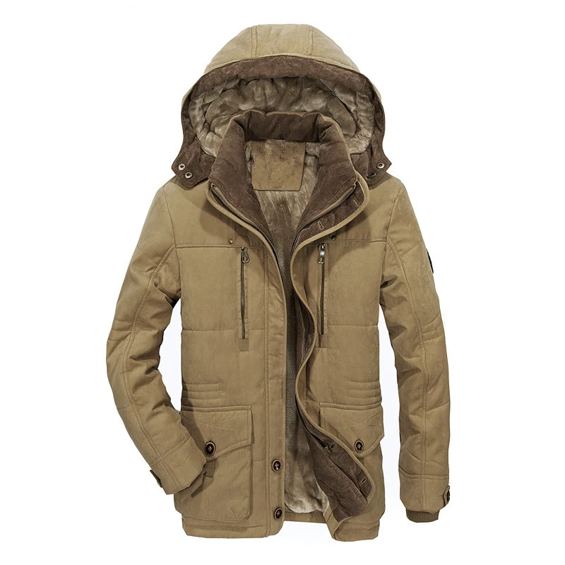 Herren Wattierte Winterparka mit Kapuze und Teddyfutter wasserabweisend vielseitige Taschen Drune