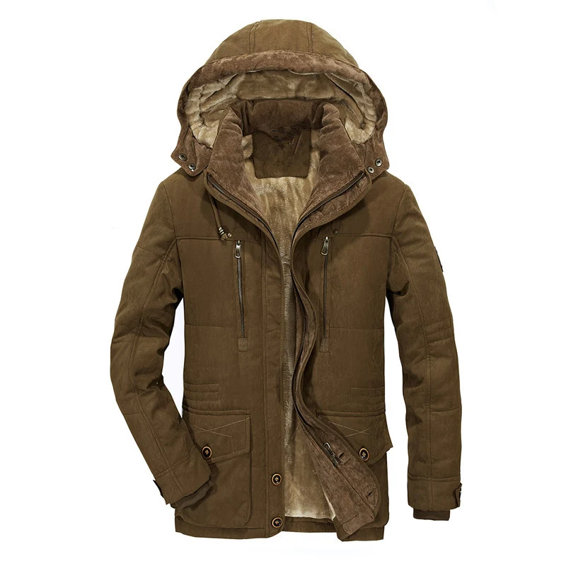 Herren Wattierte Winterparka mit Kapuze und Teddyfutter wasserabweisend vielseitige Taschen Drune