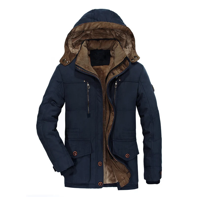 Herren Wattierte Winterparka mit Kapuze und Teddyfutter wasserabweisend vielseitige Taschen Drune