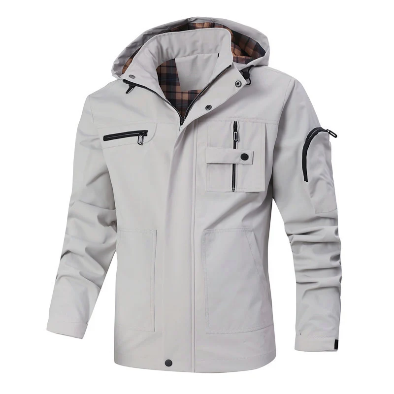 Herren Wasserdichte Utility-Jacke mit Kapuze und Mehrfachtaschen Drune