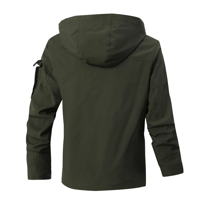 Herren Wasserdichte Utility-Jacke mit Kapuze und Mehrfachtaschen Drune