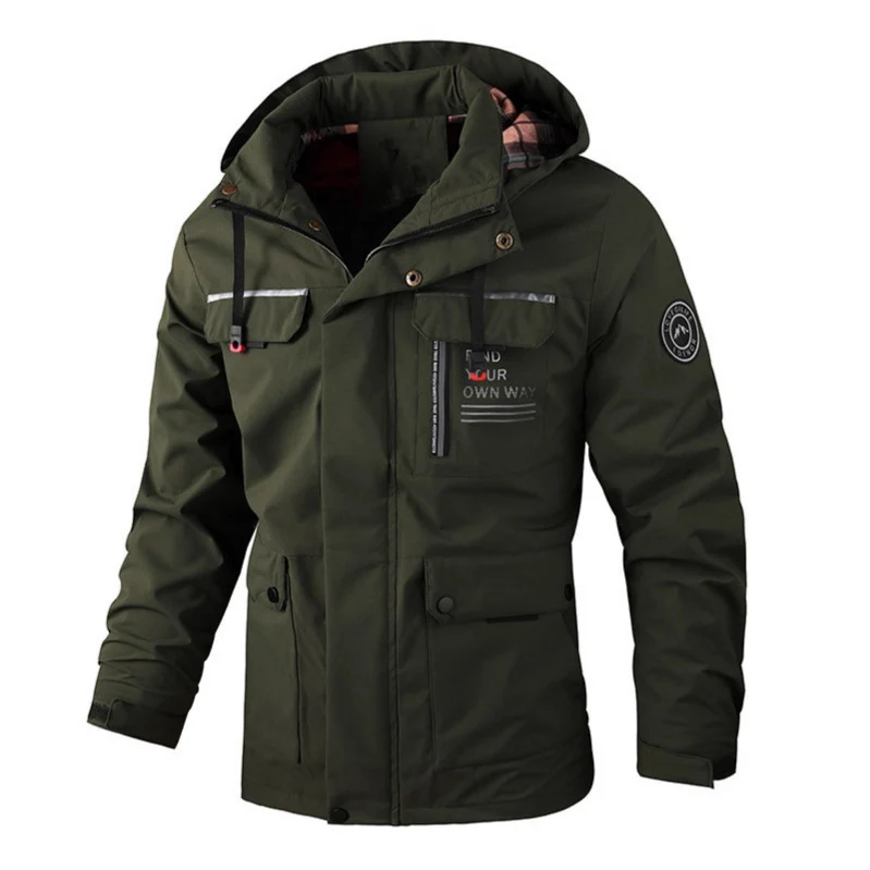 Herren wasserabweisender Utility‑Parka mit Kapuze, Mehrfach‑Taschen und Windschutz Drune