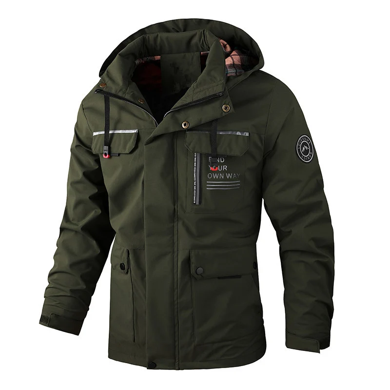 Herren wasserabweisender Utility‑Parka mit Kapuze, Mehrfach‑Taschen und Windschutz Drune