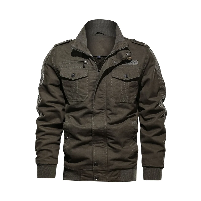 Herren Utility-Bomberjacke im Military-Stil mit Rippstehkragen und Mehrfachtaschen Drune