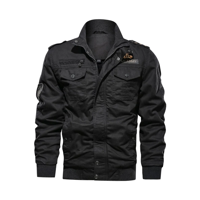 Herren Utility-Bomberjacke im Military-Stil mit Rippstehkragen und Mehrfachtaschen Drune