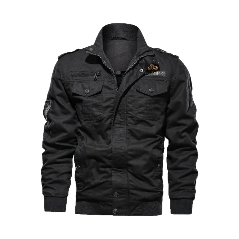 Herren Utility-Bomberjacke im Military-Stil mit Rippstehkragen und Mehrfachtaschen Drune