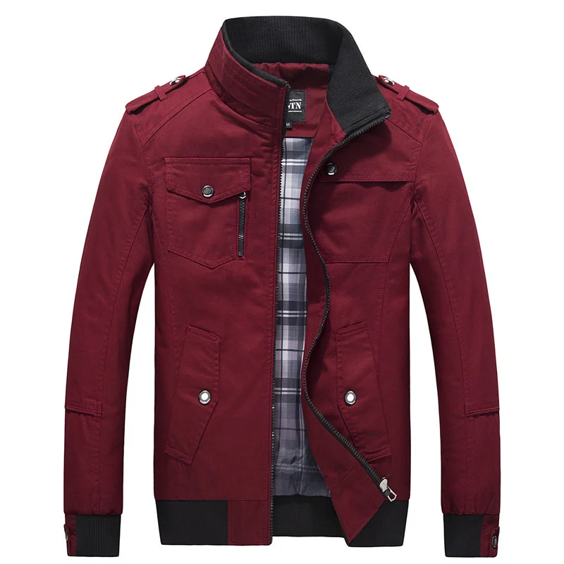 Herren Übergangsjacke im Field‑Stil mit Stehkragen, Epauletten und kariertem Innenfutter Drune