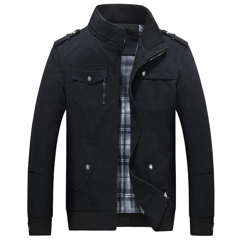Herren Übergangsjacke im Field‑Stil mit Stehkragen, Epauletten und kariertem Innenfutter Drune