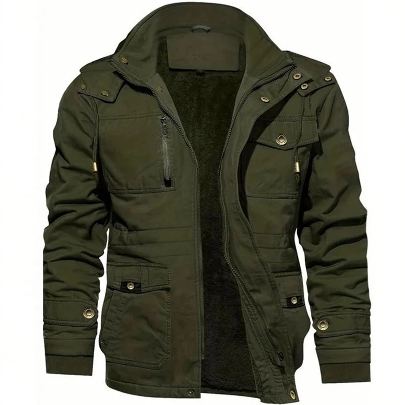 Herren Thermo-Feldjacke mit Teddyfutter, Kapuze und Mehrfachtaschen Drune