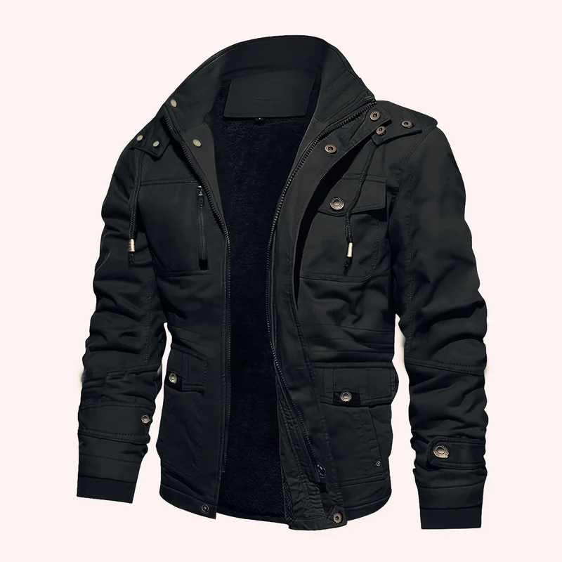 Herren Thermo-Feldjacke mit Teddyfutter, Kapuze und Mehrfachtaschen Drune