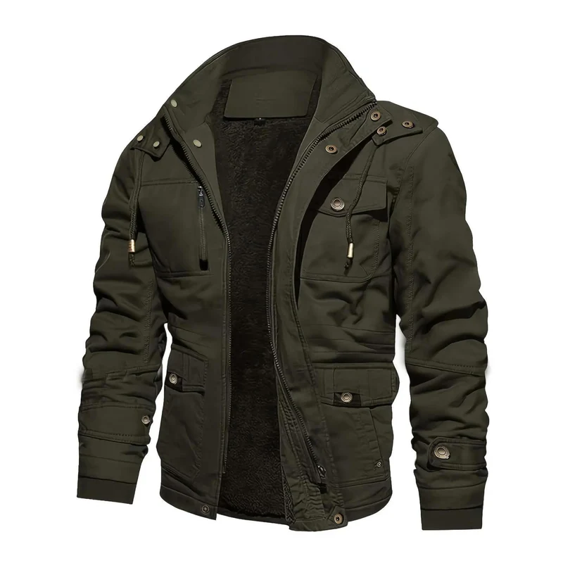 Herren Thermo-Feldjacke mit Teddyfutter, Kapuze und Mehrfachtaschen Drune