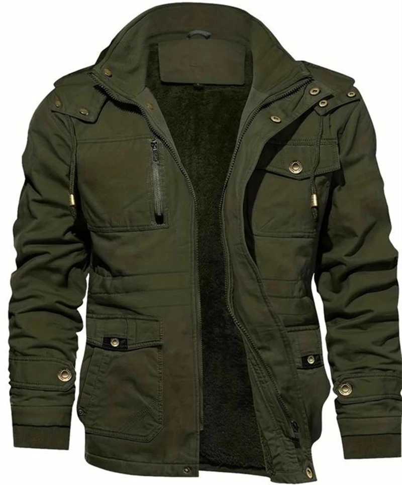 Herren Thermo-Feldjacke mit Teddyfutter, Kapuze und Mehrfachtaschen Drune