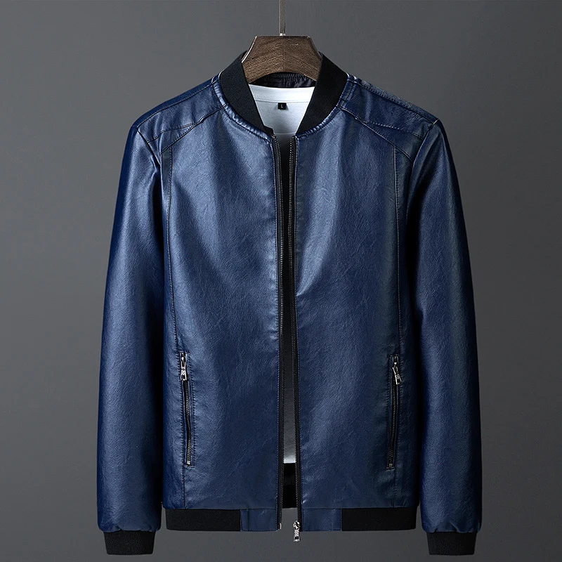 Herren Modische Kunstlederjacke mit seitlichen Reißverschlüssen