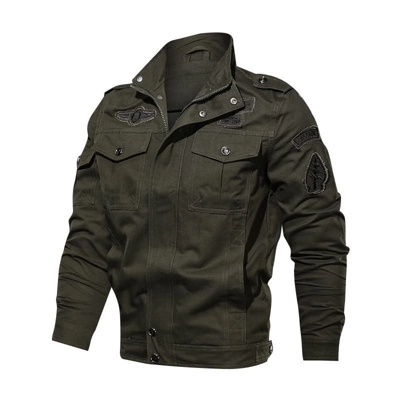 Herren Militärische Canvas-Fieldjacke mit Aufnähern und Stehkragen Drune
