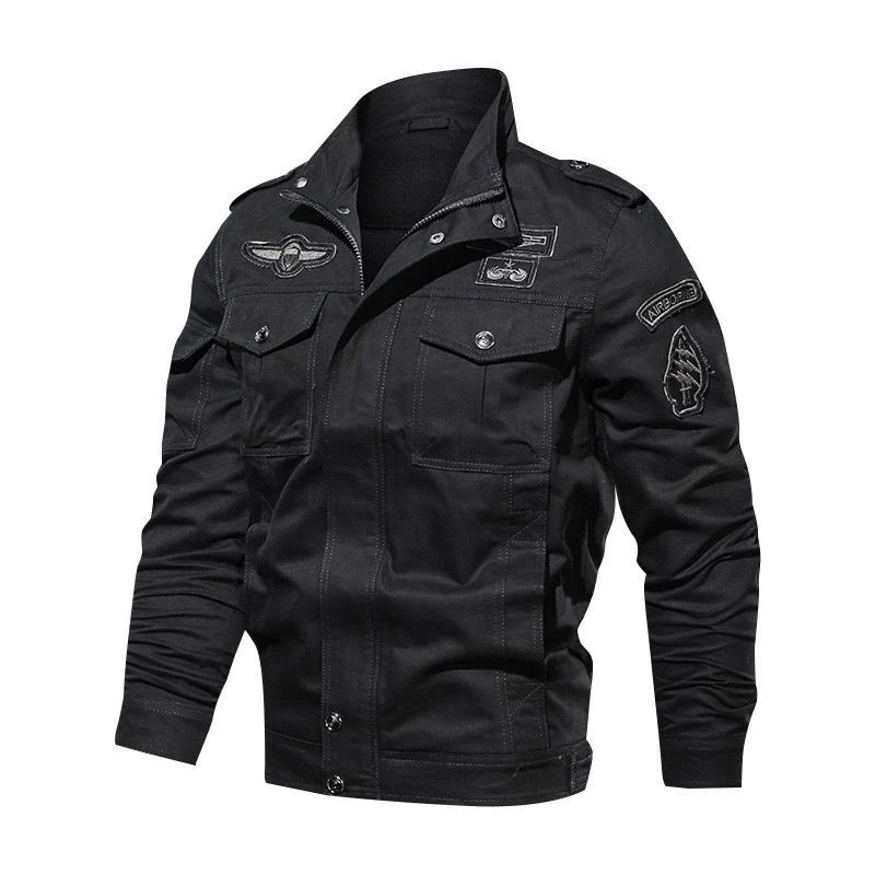 Herren Militärische Canvas-Fieldjacke mit Aufnähern und Stehkragen Drune