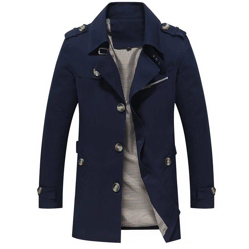 Herren Leichter Trenchcoat im Fieldstil mit Epauletten und Karofutter Drune